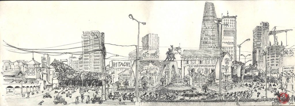 A pen and ink sketch of Ben Thanh East View