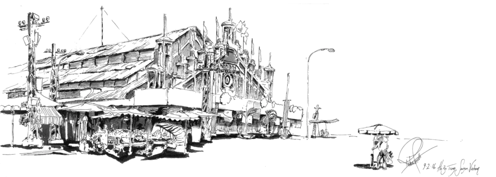 A pen and ink sketch of Tan Dinh Market